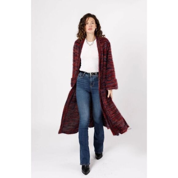 Band Of Gypsies Sunset Blvd Red Duster Cardigan Size Small NWT - Picture 3 of 4